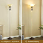 Torchiere Floor Lamp for Living Room, LED Standing Reading Light for Bedroom with Glass Shade for Living Room Corner Bedroom Home Office,Bulbs Included (Yellow Lampshade, Glass 1 Head)