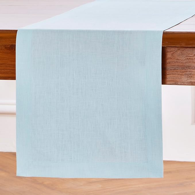 Solino Home Linen Table Runner 120 Inches Long - 100% Pure Linen Ice Water Dining Table Runner 14 x 120 Inch for Christmas, Holiday - Fete