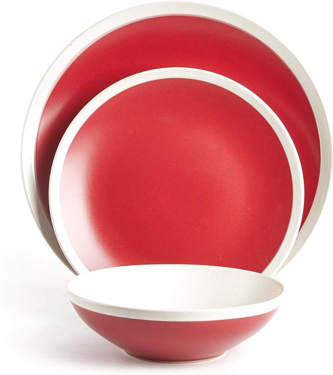 Rock Ridge Speckled Stoneware Dinnerware Set (18pc Set, Ruby and Ivory)