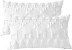 OTOSTAR Set of 2 Xmas Soft Plush Short Wool Velvet Decorative Throw Pillow Covers Rectangular Luxury Style Cushion Case Pillow Shell for Sofa Bedroom Christmas Tree and Elk White, 12x20 Inch