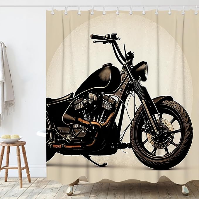 Cool Bathroom Bathtubs Fabric Shower Curtain Wonderful Vintage Motorcycle Theme Shower Curtain Set with 12 Hooks 72x78 inch Polyester Machine Washable, Black and White