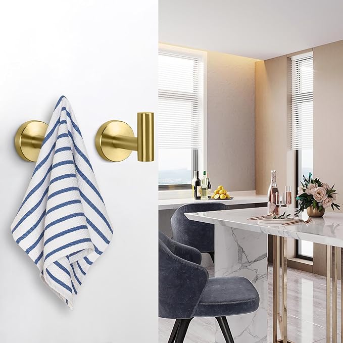 NearMoon Bath Towel Hooks- SUS 304 Stainless Steel Robe Hook Holder, Heavy Duty Coat Hook for Bathroom Livingroom Hotel Kitchen Garage, Wall Mounted (Brushed Gold, 16 Pack)