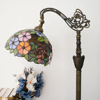 Tiffany Floor Lamp 12 Inch Stained Glass Lamp Purple Retro Handcrafted Adjustable Reading Lamp Suitable For Bedside Bedroom Living Room Office Tiffany Style Antique Home Decoration Art (Grape Flower)
