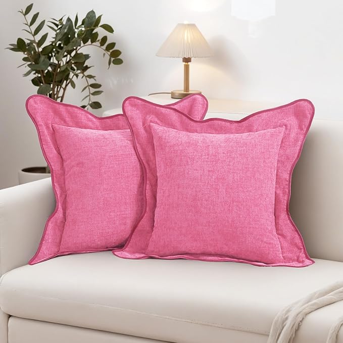 HAUSSY Scalloped Pillow Covers 22x22 Set of 2,Decorative Throw Pillows Cute Aesthetic Preppy Cushion Covers for Couch Bed Living Room,Hot Pink