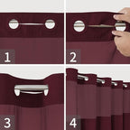 Extra Long No Hooks Needed Linen Textured Shower Curtain with Snap-in Fabric Liner Set,White Hotel Luxury Decor Shower Curtains for Bathroom,Waterproof & Washable,71Wx86H,Burgundy