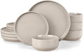 LIANYU Plates and Bowls Dish Sets for 4, 12PCS Stoneware Dinnerware Set, Speckled Dishware Includes Dinner Salad Plates, Cereal Bowls, Scratch Resistant, Milky Brown