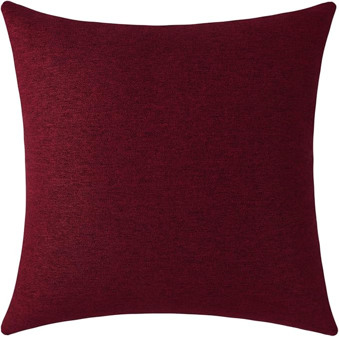 Jeneoo Decorative Burgundy Red Throw Pillow Covers Rustic Farmhouse Square Linen Soft Comfy Solid Cushion Couch Cases for Sofa Living Room (Set of 1, 24 x 24 Inches)