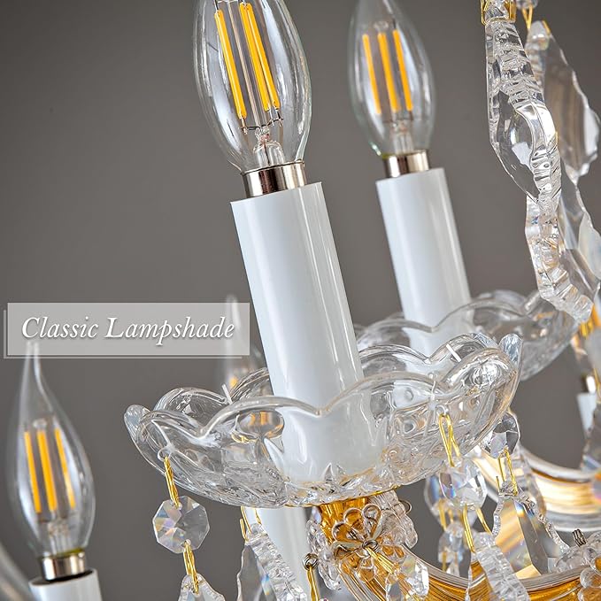 Modern Crystal Chandeliers, Gold Candle Chandelier -Luxury Chandelier Lighting Fixtures for Dining Room, Foyer, Staircase Hallway Living Room Entryway, 12 Lights