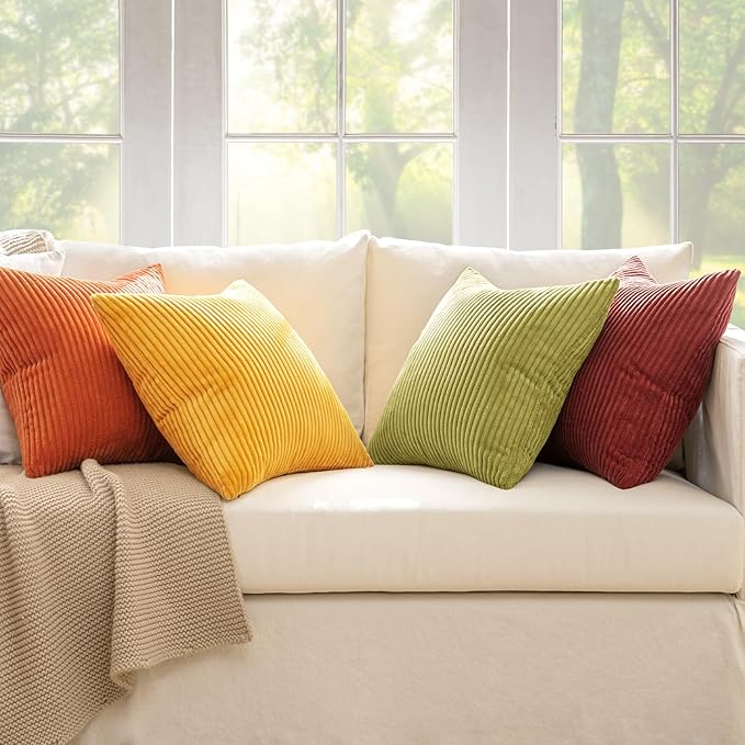 MIULEE Fall Decorative Throw Pillow Covers 20x20 Inch Set of 4, Vibrant Cushion Covers Vintage Retro Home Fall Decor Mix and Match Color Clash Design for Sofa Couch Bed Living Room Yellow Orange Rust