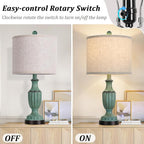 TOBUSA Farmhouse Living Room Table Lamps Set of 2, Green Rustic Vintage Table Lamps for Bedroom Nightstand, Antique Bedside Desk Lamps with Linen Shade, 22’’ Traditional Resin Lamp Sets for End Table