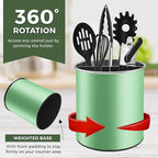 Bartnelli Extra Large Stainless Steel Kitchen Utensil Holder - 360° Rotating Utensil Caddy - Weighted Base for Stability - Countertop Organizer Crock With Removable Divider (Tea Green)