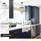 3 Tiers Black Crystal Pendant Light, Mini Smoke Gray K9 Crystal Chandelier Modern Pendant Light Fixture for Kitchen Island Dining Room Hallway Bedroom Closet
