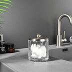 Home Glass Cotton Jar Holder Nickel Lid, Elegant Bathroom Storage Canister for Qtips, Cotton Balls, Floss, Makeup Organizer, Vanity Bathroom Organization