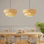 Bamboo Pendant Light, 18inch Hand-Woven Wicker Rattan Bamboo Chandelier, 2-Tier Beige Boho Rustic Island Dining Ceiling Hanging Light for Living Room, Kitchen, Farmhouse, Bedroom