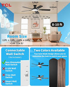 TCL 52" Low Profile Ceiling Fan with Light, Slim, Black, Flush Mount, DC Reversible Motor, 6 Speeds, Remote Control, Noiseless, Dimmable, LED Light, 3CCT, Modern Matte Black Ceiling Fan for Bedroom