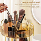 360° Rotating Makeup Organizer, Upgraded 2 Tier Skincare Perfume Organizers for Women, Bathroom Organizer Countertop, Clear Cosmetic Dresser Organizer with Makeup Brush Holder, Sink&Counter(Amber)