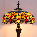 WERFACTORY Tiffany Floor Lamp Blue Yellow Dragonfly Stained Glass Standing Reading Light 16X16X64 Inches Antique Pole Corner Lamp Decor Bedroom Living Room Home Office S168 Series