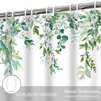Eucalyptus Shower Curtain, Light Green Watercolor Leaves with Floral Botanical Bathroom Decor, Waterproof Fabric Bath Curtain Set with Hooks, 72x78 Inches