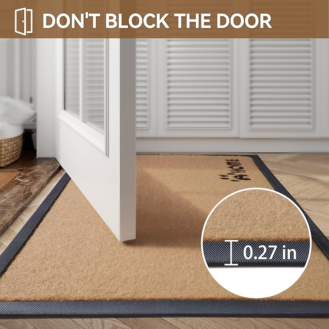 Dirt Trapping Outdoor Welcome Mats, 17x30 Durable Non-Slip Door Mat Outside Entrance, Low Profile Easy Clean Doormat for Patio Porch Front Indoor Entryway, Brown
