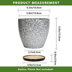 Ceramic Planter - 6 Inch Plant Pot for Indoor Ourdoor Plants, Round Succulent Planter, Decorative Flower Pots with Drainage Hole and Saucer, Home Desk Decor, Housewarming Gifts, White-Black