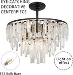 Black Modern Round Top K9 Crystal Chandelier Lighting Fixture, 6 Lights Round K9 Crystal Adjustable Hanging Lamp for Dining Room Bedroom Living Room,Hallway,Bar,Kitchen W17'