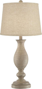 Regency Hill Serena Traditional Country Cottage Table Lamps 27.5" Tall Set of 2 Beige Gray Faux Wood Cream Burlap Fabric Drum Shade for Living Room Bedroom House Bedside Nightstand Home