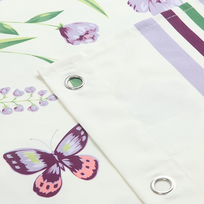 Fabric Shower Curtain 78 Inches Long, Butterfly Garden Flower Plant Shower Curtains for Bathroom, Purple and Cream Floral Bathroom Curtains, 72" W x 78" H