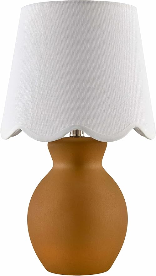BoutiqueRugs Liliac Boho Ceramic Bedside Table Lamp for Bedroom Nightstand - End Side Lighting for Living Room - Shade Cotton - White, Brown - 15" H