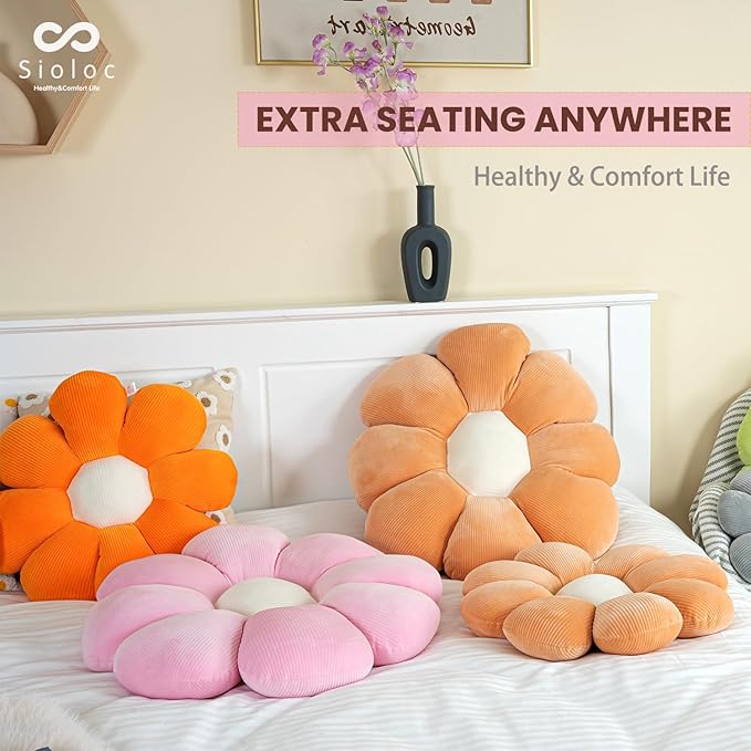 Sioloc Flower Pillow,Flower Shaped Throw Pillow Butt Cushion Flower Floor Pillow,Seating Cushion,Cute Room Decor & Plush Pillow for Bedroom Sofa Chair(Blush,29.5")