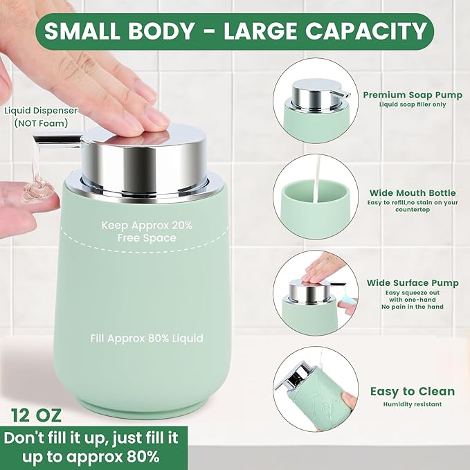 Green Bathroom Accessories Set - 4 Pcs Bathroom Accessory Set with Toothbrush Holder,Lotion Soap Dispenser,Qtip Holder Dispensr & Vanity Tray,Bathroom Countertop Vanity Oganizer - Green
