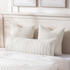 Fancy Homi Cream Boho Long Body Lumbar Decorative Throw Pillow Cover 14x36 Inch for Bed Couch Bedroom Bench, Soft Corduroy Rectangle Solid Pillow Case 35x91 cm, Rustic Farmhouse Room Decor