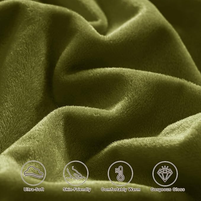 PHF Super Soft Velvet Pillowcases King Size, No Insert, 2 Pack Luxury Cozy Warm Pillow Shams Covers with Envelope Closure, 20" X 36" Cozy Fuzzy Flannel Pillow Case, Olive Green