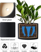 Ceramic Plant Pots, 8.1 + 6 Inch Planters for Indoor Plants, Modern Flower Pots for Plants with Drainage, Medium Cylinder Flower Pots for Indoor Plants, House Plants, Matte Black