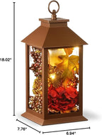 National Tree Company Harvest Lantern with LED Lights, Filled with Pumpkins, Leaves, Flowers, Berry Clusters, 12 inches