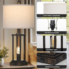 27" Tall Farmhouse Table Lamps with Night Light, Bronze Industrial End Table Lamp for Living Room, Rustic Bedside Lamps Set of 2 with USB C+A Ports & AC Outlet, Vintage Bedroom Lamp for Nightstand