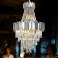 Modern Chandeliers for Entryway Foyer High Ceiling Round Long Crystal Lighting Fixtures Hanging Chandelier Chrome for Living Room Foyer Entrance Dining Room Bedroom