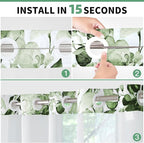 QiyI No Hook Shower Curtain with Snap in Fabric Liner, Olive Green Eucalyptus Shower Curtain with See Through Top Window, Waterproof Washable Cloth Ringless Shower Curtain Set for Bathroom, 72 x 75