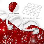 Christmas Snowman Shower Curtain, Red Xmas Ball Cute Winter Snowman Shower Curtain Christmas Holiday Decor, Durable Fabric Machine Washable with Hooks, 72 x 72 Inches