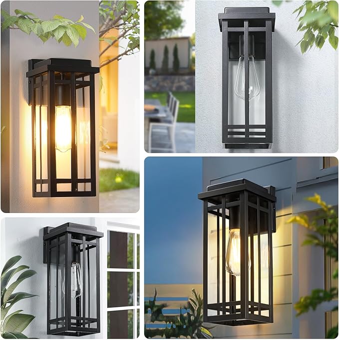 13.8'' Outdoor Wall Light Fixtures 2 Packs, Black Porch Lights Outdoor Lighting for House, Exterior Lighting Fixtures Wall Lanterns, Waterproof Modern Outside Sconce Lights for Patio Garage(No Sensor)