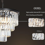 Black Crystal Chandeliers for Dining Room, 4-Tier 5 Lights Modern Chandelier Contemporary Luxury Top K9 Crystal Ceiling Pendant Light Fixture for Foyer Kitchen Bedroom Closet 18"