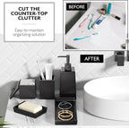 Bathroom Set - Black Bathroom Accessories Set, 5PCS Ceramic Bathroom Accessory Set, Bathroom Sets with Soap Dispenser, Toothbrush Tumbler, Soap Dish, Q-tip Holder & Vanity Tray