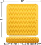Silicone Dish Drying Mat for Multiple Usage,Easy clean,Eco-friendly,Heat-resistant Silicone Mat for Kitchen Counter or Sink,Refrigerator or Drawer liner Yellow M 12 inches x 12 inches