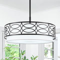 ALISADABOY Drum Chandeliers for Dining Room 21.65’’ Inch Modern Farmhouse Black Chandelier 5 Light Contemporary Hanging Pendant Light Fixture for Living Room Kitchen Island Foyer Entryway Stairway