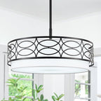 ALISADABOY Drum Chandeliers for Dining Room 21.65’’ Inch Modern Farmhouse Black Chandelier 5 Light Contemporary Hanging Pendant Light Fixture for Living Room Kitchen Island Foyer Entryway Stairway