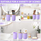 iMucci Bathroom Accessories Set 5Piece Light Purple Bathroom Sets, Toothbrush Holder, Toothbrush Cup, Lotion Soap Dispenser, Soap Dish and Qtip Holder Bathroom Decor