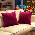 Simmore Decorative Fall Throw Pillow Covers 18x18 Set of 2, Soft Natural Plush Flannel Double-Sided Fluffy Couch Pillow Covers for Sofa Living Room, Burgundy