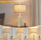 26" Set of 2 Farmhouse Table Lamp, 3-Way Dimmable Touch Control with Nightlight, 2 USB Ports + AC Outlet Vintage Rustic Bedside Lamp for Living Room Bedroom and Nightstand (White-2 Pack)