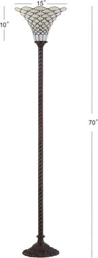 JONATHAN Y JYL8007A White Tiffany-Style 70" Torchiere LED Floor Lamp, Tiffany, Traditional, Art Nouveau Style, Office, Living Room, Family Room, Dining Room, Bedroom, Hallway, Foyer, Bronze