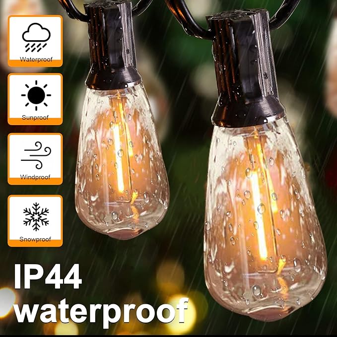 GOOTHY LED Outdoor String Lights 45Ft Patio Lights with 32 Shatterproof ST40 Vintage Edison Bulbs (2 Spare), Hanging Outdoor Light UL Listed for Porch Garden Backyard Balcony Decor