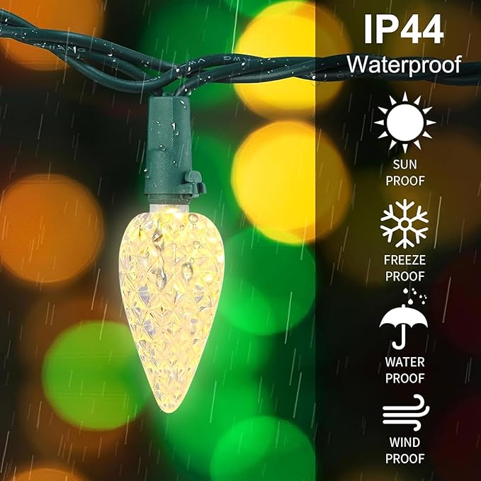 50 LED C6 Christmas Lights - 16.4Ft Battery Operated Seasonal Lighting for Indoor/Outdoor Xmas Tree, Garden, Patio, Party - Warm White